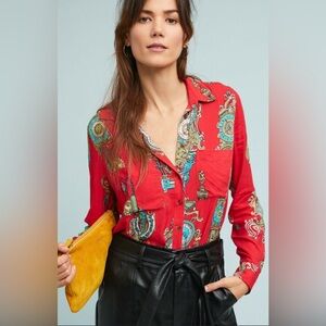 Maeve Anthropologie Red Button Down Shirt 2